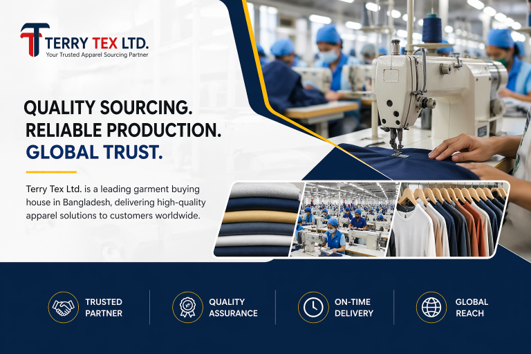 Professional garment sourcing and apparel manufacturing process at Terry Tex Ltd Bangladesh with quality control and production line